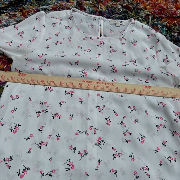 Loft Petite Floral Long Sleeve Peasant Blouse Keyhole Back Balloon Sleeve XS - Picture 8 of 8
